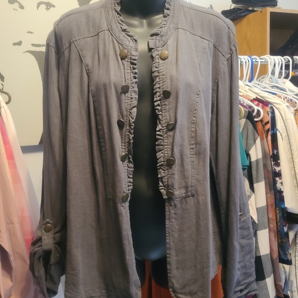 🐰Maurices Charcoal Utility Jacket with Ruffle Trim